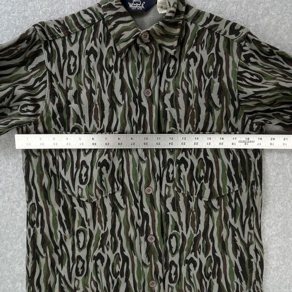 Vintage 80s Woolrich Wool Button Up Shirt Mens Small Tree Bark Camo Made In USA - Picture 4 of 13